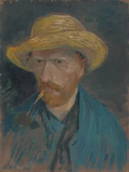Autoportrait avec chapeau de paille et pipe